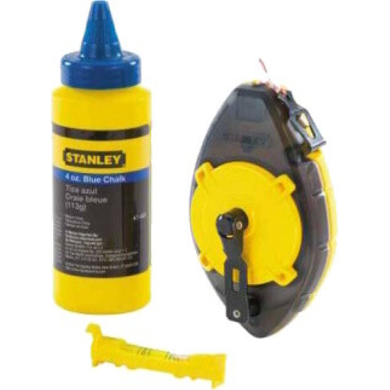 Шнур разметочный Stanley PowerWinder, длиной 30 м в комплекте с меловым порошком и подвесным уровнем (0-47-465)
