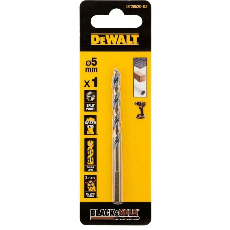 Сверло по металлу DeWALT Black&Gold, HSS-G, 5х86х52 мм (DT20520)