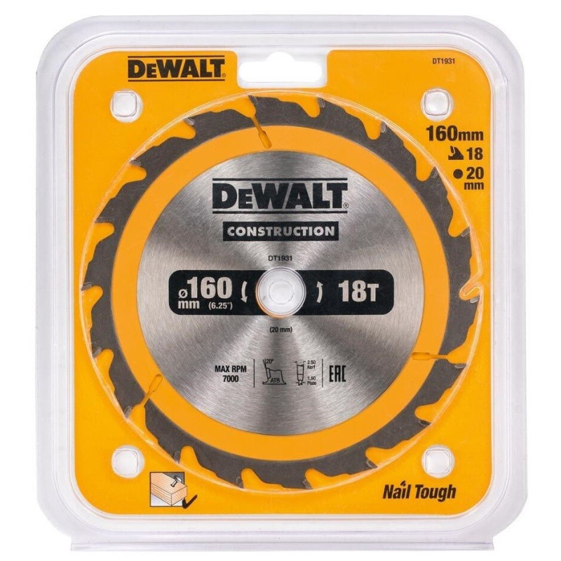 Диск пильный DeWALT 18 зубцов 160х20мм (DT1931)