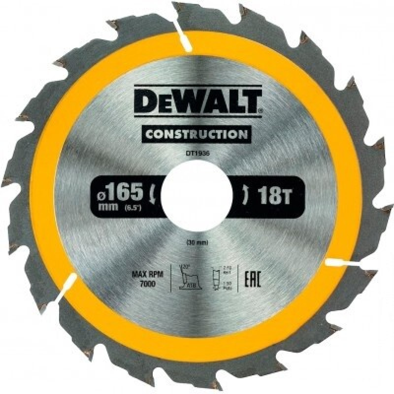 Диск пильный DeWALT 165х30мм 18 зубов (DT1936)
