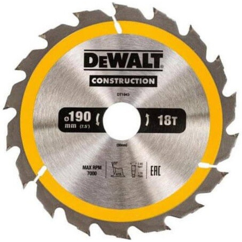 Диск пильный DeWALT 190х30мм 18 зубов (DT1943)