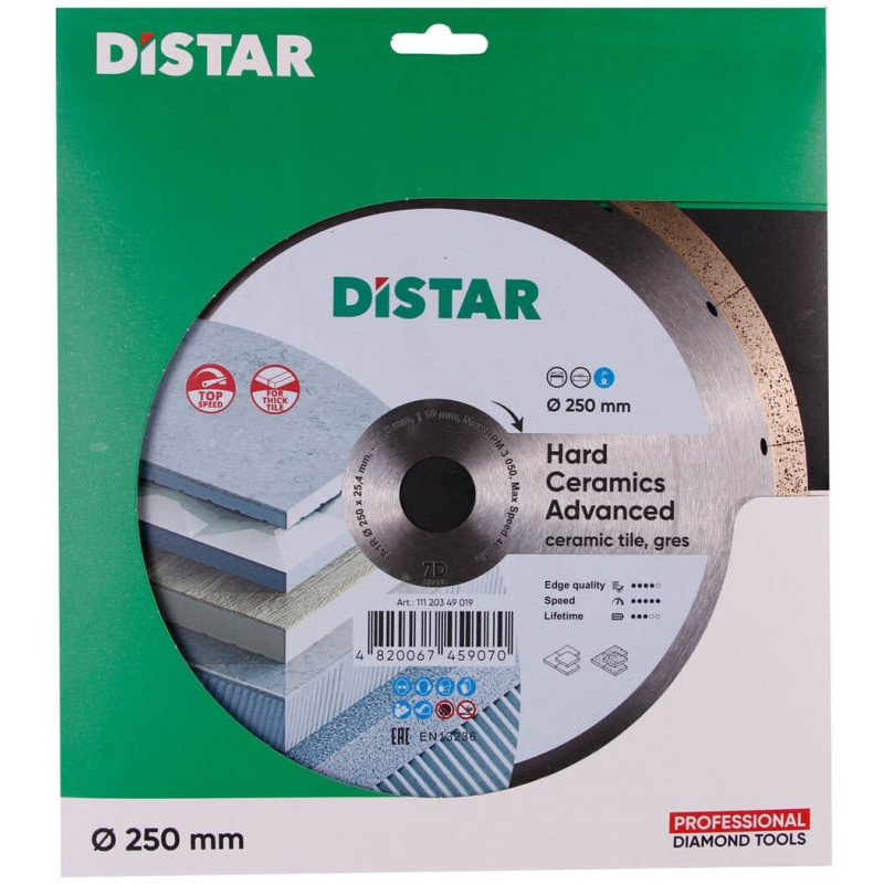 Диск алмазний відрізний Distar 1A1R 250x1,5x10x25,4 Hard ceramics Advanсed (11120349019)