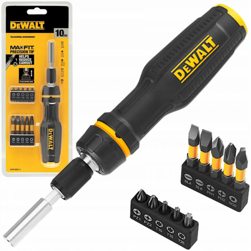 Отвертка – набор DeWALT FULL FIT Telescoping со сменными битами, 10 бит (DWHT68001-0)