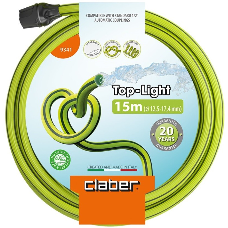 Шланг поливочный Claber 1/2" Top Light 15 м, с коннекторами 2 шт. (82511)