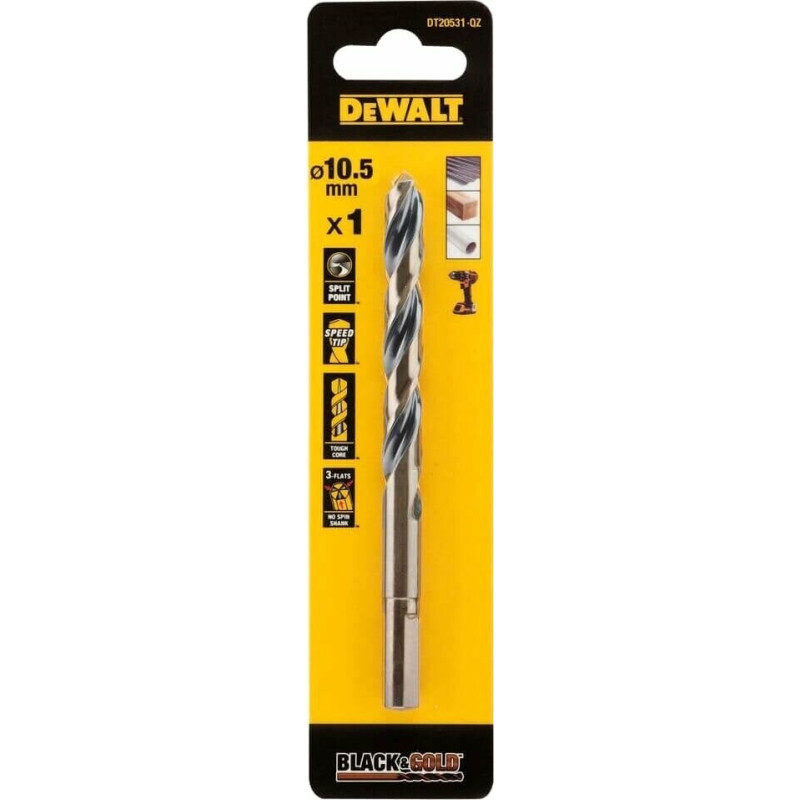Сверло по металлу DeWALT Black&Gold, HSS-G, 10.5х133х87 мм (DT20531)