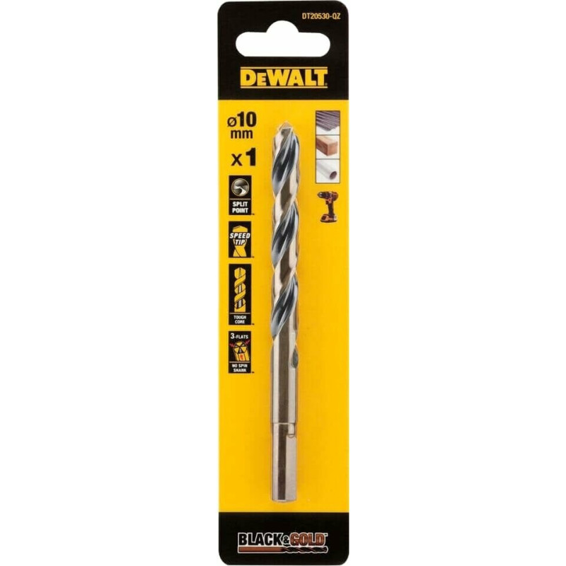 Сверло по металлу DeWALT Black&Gold, HSS-G, 10х133х87 мм (DT20530)