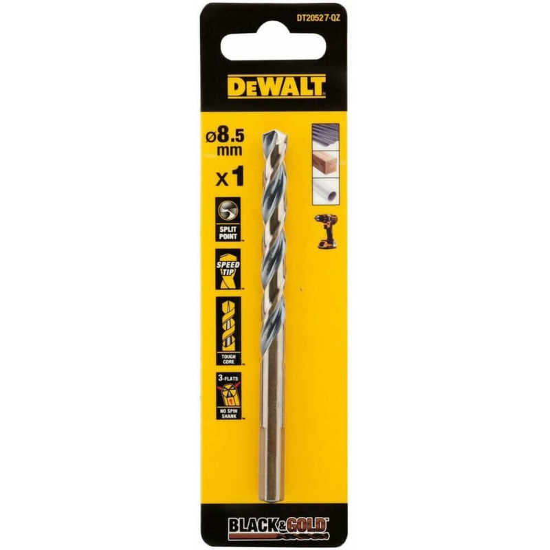 Сверло по металлу DeWALT Black&Gold, HSS-G, 8.5х117х75 мм (DT20527)