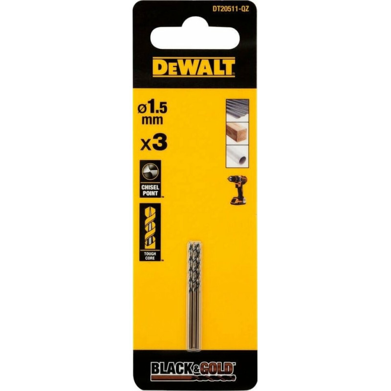Сверло по металлу DeWALT Black&Gold, HSS-G, 1.5х40х18 мм, 3 шт. (DT20511)