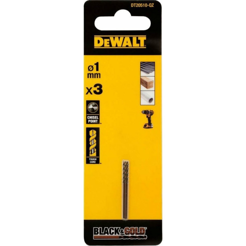 Сверло по металлу DeWALT Black&Gold, HSS-G, 1х34х12 мм, 3 шт. (DT20510)