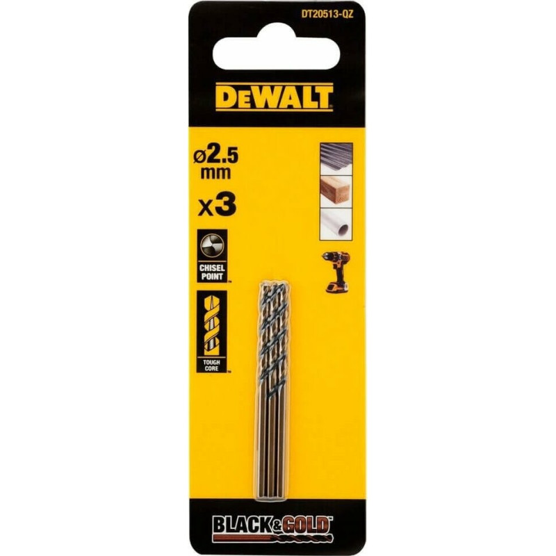 Свердло по металу DeWALT Black&Gold, HSS-G, 2.5х57х30 мм, 3 шт. (DT20513)