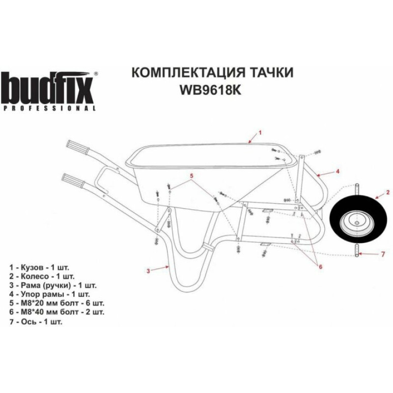 Тачка будівельна одноколісна BUDFIX WB9618K (84067)