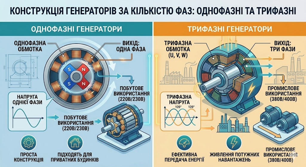 За кількістю фаз (однофазні та трифазні)