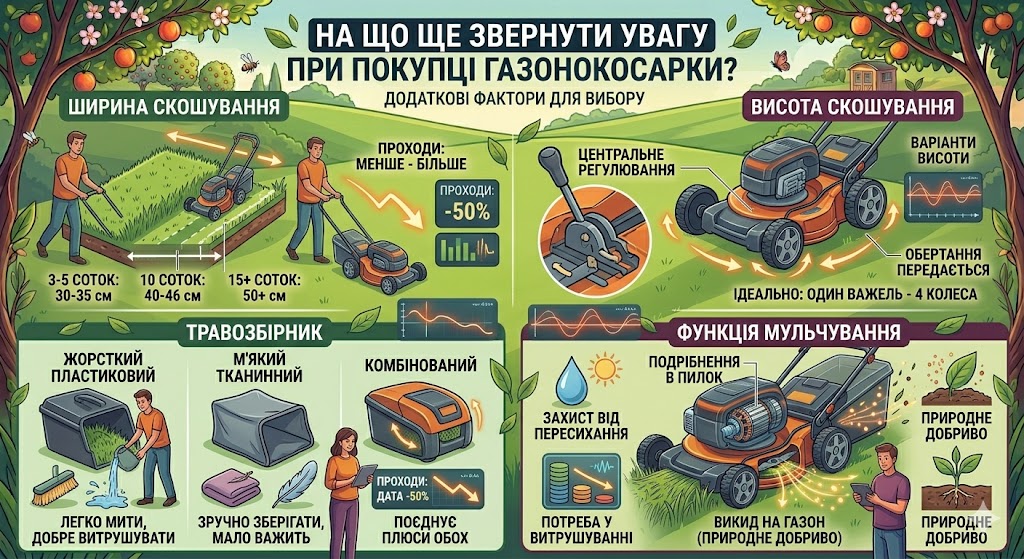 На що ще звернути увагу при покупці газонокосарки?